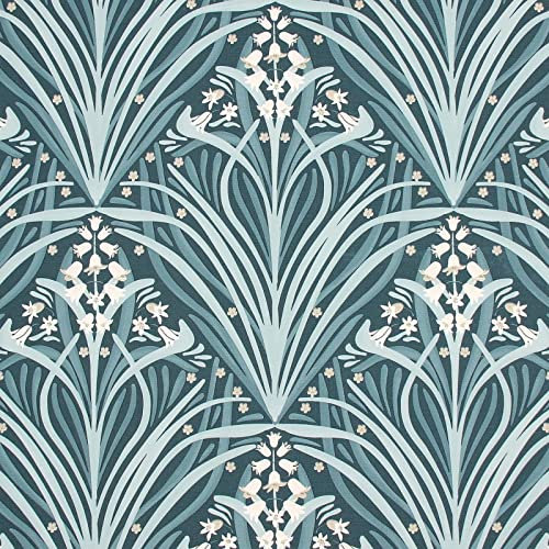 White Bluebell Navy Floral Wallpaper - Textured Modern Flowers Contemporary - Paste The Wall Vinyl