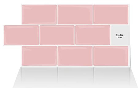 Alwayspon Lot de 10 feuilles de stickers muraux en vinyle 3D à décoller et recoller avec crédence pour mur de cuisine, salle de bain, 30,5 x 15,2 cm, rose