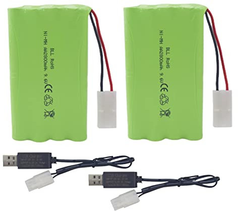 ZYGY 2PCS 9.6V 2800mah AA Batteries Rechargeables avec Prise Tamiya et câble de Chargement USB pour Voitures-Jouets RC Camions Chars Véhicules d'ingénierie pour Bateaux RC