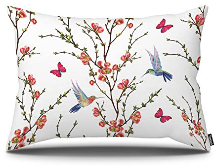 Yekiua Kissenbezug mit tropischen japanischen Blumen, Kolibri, Schmetterling, Frühling, Sommer, Blumenmuster, dekorativer Kissenbezug, 66 x 50,8 cm, Standardgröße, einseitiger Druck