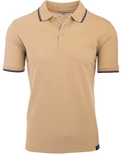 Cashmere Zone T-Shirt Polo Uomo Manica Corta Cotone Piquet Maglietta Sportiva Elegante (L, Beige)