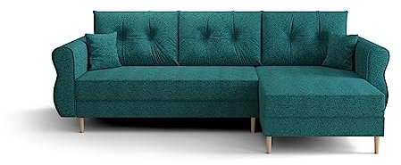 ALTDECOR Ecksofa mit Schlaffunktion und Bettkasten Corner Sofa Bett Eckcouch Couch L-Form Schlafcouch Ausziehbar Wohnlandschaft Schlafsofa Cauchsofa - APOL-L 230x140x90 cm Türkis