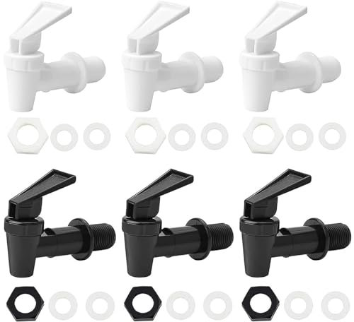 6 Stück Kunststoff Getränkespender Zapfhahn, Wasserspender Ersatzzapfen, Ersatzhahn, geeignet für Kalte und heiße Getränke, für Bierfass, Glas, Kaffee, Saft, Trinkbrunnen, Schwarz und Weiß