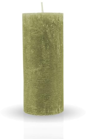 HS Candle Rustikale Stumpenkerze Olive Ø7cm x 15cm - vers. Farben/Größen - lang Brenndauer Antik Kerze, Duftfreie Altarkerze - Dekokerze
