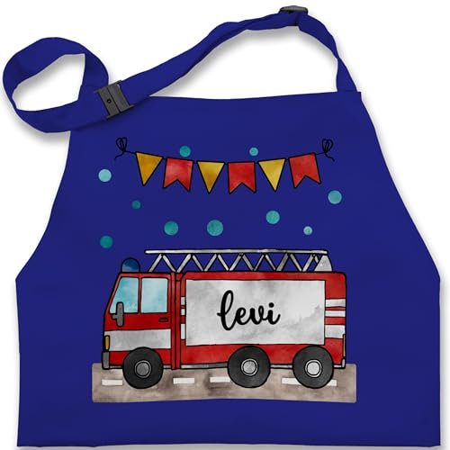 Kinderschürze Schürze Kinder Jungen Mädchen - Feuerwehrauto Motiv I Leiterwagen Geschenk Feuerwehr I Löschzug - 7-14 Jahre - Royalblau - kinderkochschürze jugendfeuerwehr name kochschürze