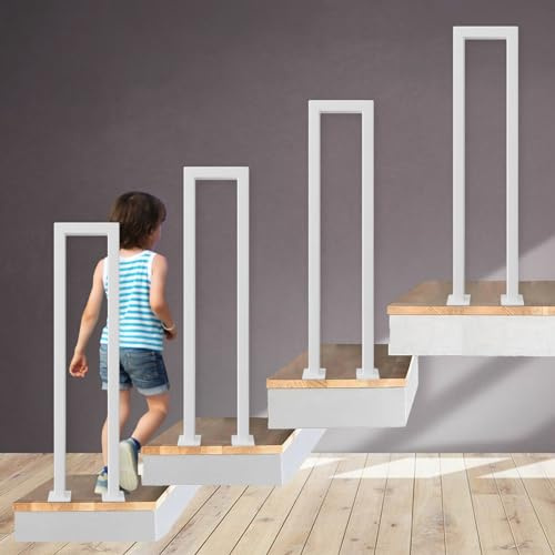 OVLRIJP Treppengeländer Innen Weiss, U-förmiger Treppengeländer, Geländer Treppe Innen, Handlauf Treppe aus Metall, Geländer U Form für Dachboden, Veranda, Balkon Terrasse Außen (Weiß, 90cm)