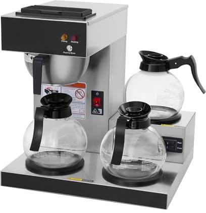 SYBO Caffettiera commerciale da 12 tazze, caffettiera a goccia con 3 scaldini inferiori e 2 decanter in vetro, caffettiera in acciaio inossidabile
