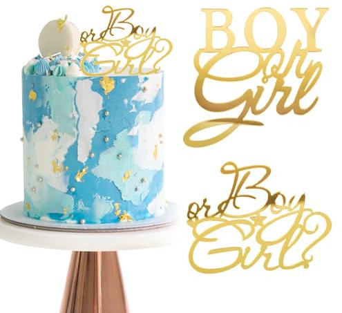 BETESSIN 2pcs Boy or Girl Tortendeko Gold Acryl Cake Topper Junge Oder Mädchen Kuchendeko Girl or Boy Deko Gender Reveal Party Baby Shower Dusche Babyparty Kuchen Dekoration