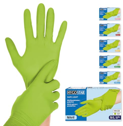 FRANZ MENSCH Hygostar Nitrilhandschuhe Safe Light | puderfrei, grün, 9/L, 24cm, 100 Stück, Einweghandschuhe, Einmalhandschuhe, in Gr. XS, S, M, L, XL & XXL verfügbar