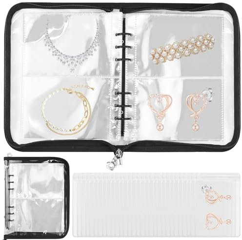 TANGHSE 80 Grids Transparent Jewelry Storage Book with 30Pcs Jewelry Sealing Bags, Portable Storage with Zipper Lock, Anti-Oxidation PVC Jewelry Display Organizer Book for Earring, Necklace