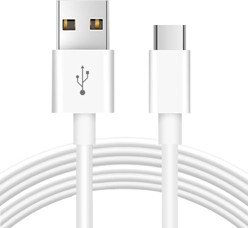 5 m langes USB-C-Kabel zum Laden und zur Datenübertragung, Robustes USB-A-auf-USB-C-Ladekabel als Ersatz für Überwachungskameras, Smartphones, Switch Pro Controller und weitere USB-C-Geräte – Weiß