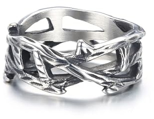 GTHIC Jesus-Dornenkrone-Ringe, Vintage-christliche Ringe für Männer und Frauen, Rankenzweig, Stacheldrahtring, Silber, Glücksring, Schmuck, Geschenk, Größe 10