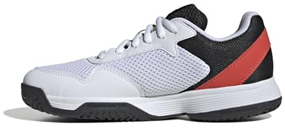 adidas Unisex Kids Courtflash Kids Tennis Shoes, Cloud White/Silver Metallic/Bright Red, 5 UK
