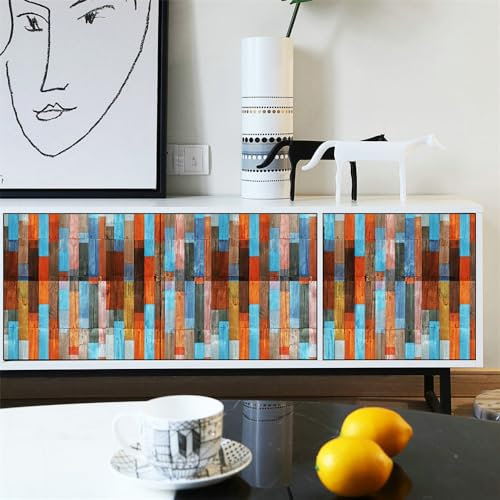 Papier Peint Rayures Bleu - Orange Papier Peint Adhesif Mural Amovible Papier Adhesif pour Meuble Papier Peint Autocollant pour Chambre Salon Cuisine Décoratif Papiers Peints 1P (45x200cm)