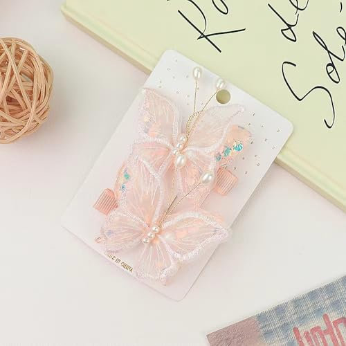 Haarspangen Mädchen, Niedliche Schmetterling Haarspangen, Rutschfestes Mädchen Haar Zubehör Kinder Spangen für Geburtstag Weihnachten Kindertag Geschenk (Orange)