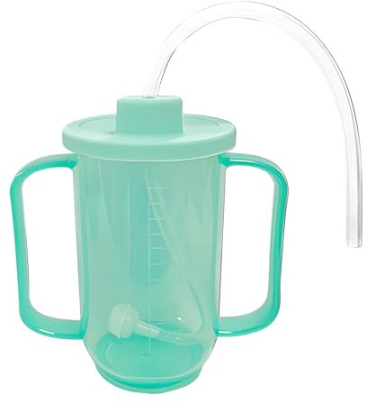 Erwachsene Auslaufsicherer Trinkbecher mit Strohhalm, Schnabeltasse mit Deckel & 2 Griff Futterbecher Trinkwasser, Brei, Suppe Becher für Senioren, Patienten-Trinkhilfe Parkinson Hilfsmittel Becher