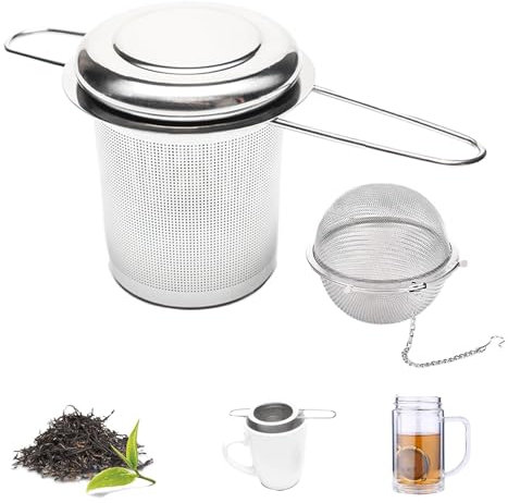 Yolistar 2pc filtro per tisane con Coperchio, Infusore per Tisane 304 Acciaio Inossidabile, Design Della Maniglia Pieghevole, Maglia Fine, Filtro da Tè Con Catena di Estensione, per the sfuso