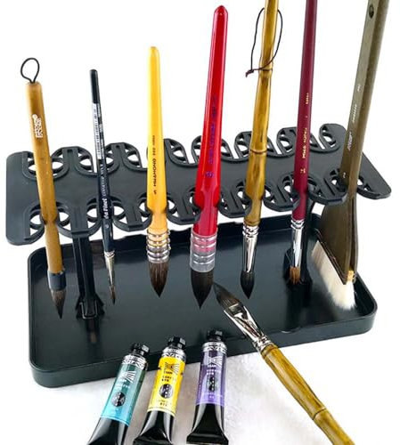 XHDIGI Artist Paint Brushes Drying Rack Holder Pointing Down Detachable Pen Brush Organizer Hanger for Long Brushes Plastic Acrylic Watercolor Brush Stand