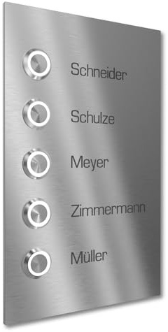 Graviers Design Campanello multi familiare con Pulsante LED incisione di 5 nomi - V2A acciaio inox 140x220 mm - incasso selezionabile esterno per porta d'ingresso di casa