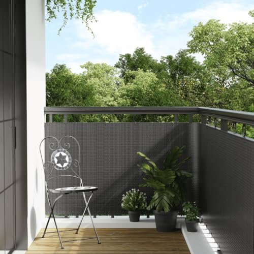 Keyroto Paravent für Balkon, Anthrazit, 300 x 80 cm, aus Polyrattan, Sichtschutz für den Außenbereich, Balkon, Seitenmarkise für den Außenbereich
