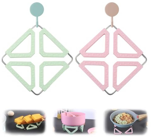 KASESSS 2 Pcs Trivets for Kitchen Worktops, Folding Silicone Trivet, Trivets for Hot Dishes with Two Hooks, Multipurpose Worktop Protector, Pot Holder Heat Proof Mats for Hot Pans/Cup/Dishes/Plates