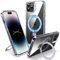 Flyzoo Magnetic Kickstand Case for iPhone 14 Pro Max, [Compatible with MagSafe & Invisible Ring Stand Holder] [Non-Yellowing & Shockproof] Clear Transparent Hard Silicone Edge Cover, 6.7'', Clear