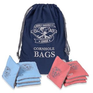 Uber Games - World Cornhole League – 8 sacs professionnels Cornhole – 4 x Sky& 4 x Coral – Dimensions officielles 15 cm x 15 cm et 450 g (16 oz) – Construction en tissu double face double couture