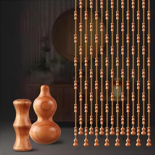 Eiauiuo 21 Strip Perlenvorhang Türvorhang mit Kristallperlen Holz Perlenvorhang Kreativität Bambus Formen Dekoration Hängender Vorhang für Wohnzimmer Balkon Raumteiler(Bräunlichgelb,70x198cm(WxH))
