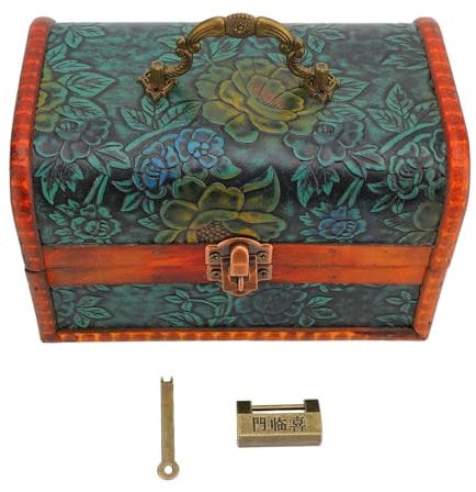 Tixiyu Vintage Jewelry Box with Lock Treasure Organizer Jewelry Box Wooden Craft Retro Jewelry Case Flower Pattern Decorative Keepsake Box for Bracelet Hair Clips Pendants (with Lock