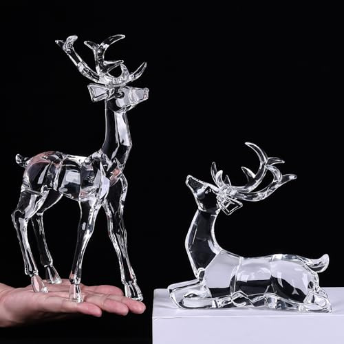 Deluxe Acryl Weihnachten Hirsch Figuren Set mit 2 Stück Weiß Klar Weihnachten Rentier Figuren Hirsch Statue und Skulptur für Rentier Weihnachtsdekoration Tischplatte High End Urlaub Hirsch Ornamente