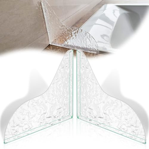 EUIOOVM Spritzschutz für die Dusche, 21,6 x 19,1 cm, 2 Stück, transparenter Spritzschutz für Badewanne, Wasserecken, Acryl, selbstklebend, Wellenmuster