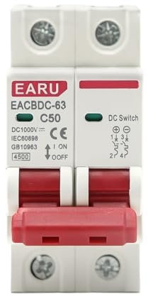 LIUCHUCHU Diferencial Rearmable Interruptor de protección contra sobrecarga MCB de 2 Polos CC de 1000 V, 6 A, 10 A, 16 A, 20 A, 25 A, 32 A, 40 A, 50 A, 63 A, CC de 1000 V, fotovoltaico Disyuntor(50A)