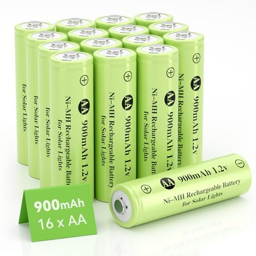 JiajaX Lot de 16 piles rechargeables AA 1,2 V Ni-MH, double A, 900 mAh, 1,2 V, haute capacité pour lampes solaires, guirlandes lumineuses, lampes solaires pour allée (AA-900 mAh-16 paquets)