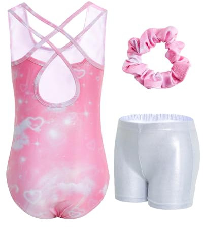 JiAmy Turnanzug Mädchen, Gymnastikanzug Mädchen Kinder Glitzer Gymnastik Turnanzug Leotard mit Strasssteine Set für 3-12 Jahre