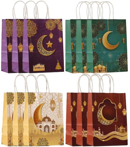 Ymxygz 12 Teile/Satz Ramadan Geschenk Tasche Eid Papier Beutel Griff Eid Candy Goodie Bags Für Eid Liefert Muslimische Party Dekoration
