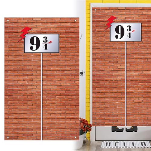 EnixwH 9 und 3/4 Cross Station Zeichen Backsteinmauer Party Hintergrund Türvorhänge für Zauberer Braun Wand Deko, Tür Vorhänge Geheimgang Deko Zauberschule Geburtstagsdeko, für Wizard Party