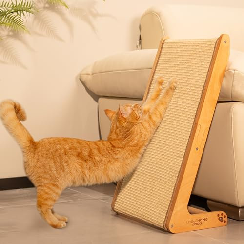 CHEERHOME PETS Sisal Cat Scratcher Ramp for Indoor Cats, 24.8 L Shape Scratching Post Climbing Vertical Cat Scratch Pad, Solid Wooden Cat Furniture(Medium)
