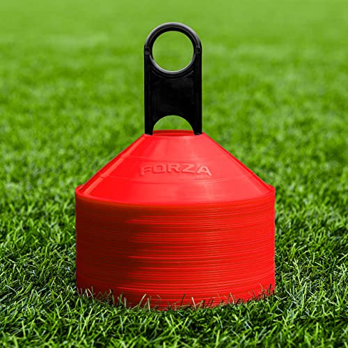 FORZA Training Marker Cones | 10 Vibrant Colour Options - Premium Coaching Equipment with Stand Perfect for Football, Rugby and Fitness Drills [50 or 1000 Pack] (Red, Pack of 1000)