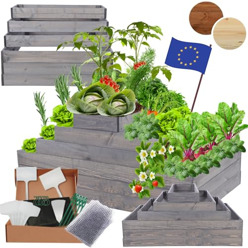 MODO24 Hochbeet Holz, Blumenkasten, Gartenbeet, 54x117x60cm, Grau | Pflanzkasten, Blumenbeet, für Garten, Balkon und Terrasse, Kiefernholz, Massivholz, Gemüsebeet, Kräuterbeet