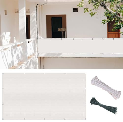 Toile Brise Vue Exterieur 550 x 550 cm Brise Vent Extérieur Écran Résistant Aux UV Aux Déchirures et Au Vent, avec Cable Ties, pour Cour, Porche, Piscine, Blanc