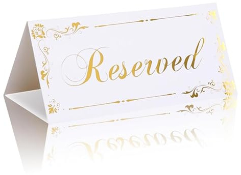 6 Pack Reserved Table Signs White Reserved Table Tent Card with Gold Foil Design for Wedding Party Restaurant - Double Sided Reserved Sign Table Tent Place Cards for Event