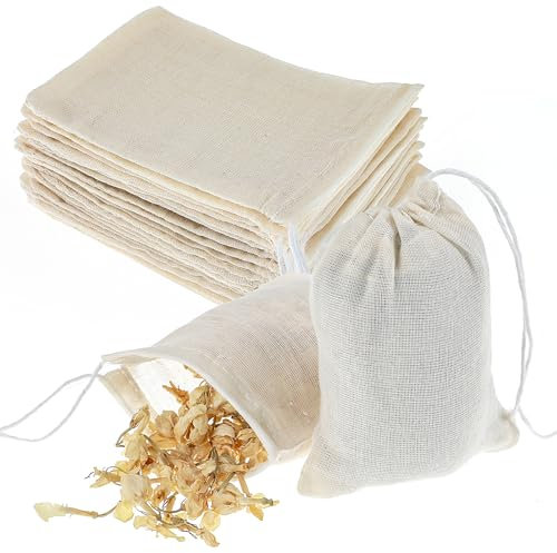 Oruola 30 Pcs Spice Bags for Cooking,Reusable Tea Bags,4 X 3 in Spice Bags with Drawstring, Muslin Bag for Cooking for Straining,Empty Tea Bag for Loose Teas Sachet Bags