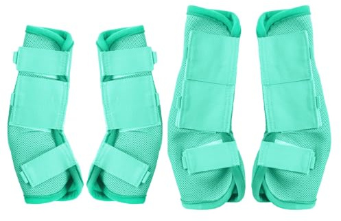 Gallopoff Horse Fly Boots Set of 4 – Breathable Mesh Leg Guards for Fly Protection, Reduce Stomping, Soft & Comfortable Fit Green Full