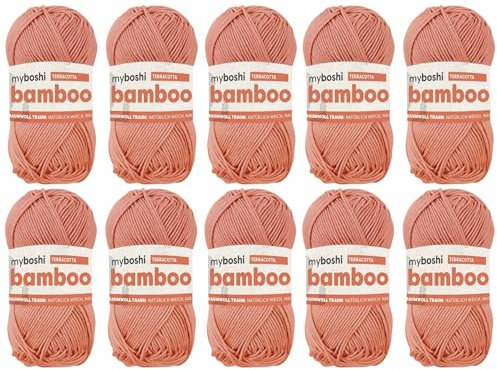 myboshi Bamboo, natürlich weiches Bambus-Baumwollgarn, zum Häkeln und Stricken, strapazierfähig, 50g, 125m, Orange (Terracotta), 10 Knäuel