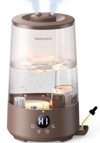 Homvana Luftbefeuchter Schlafzimmer Top-Fill, 3.6L 360°Cool Mist 34H Dauerhaft, Ruhig 16dB (SilentSpary Tech) Klein, Kinderzimmer Baby, BPA Free, Aromadiffusor für Pflanzen 7-Color Night Light (Braun)