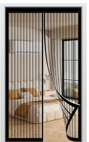 Mosquitera Magnética para Puerta 95 x 178 cm Se Cierra Automáticamente Cortina Magnetica Mosquitera Fácil Instalación sin Taladrar para Puertas Correderas/Terraza, Negro