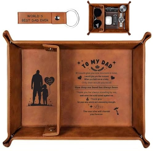 Belillpipi Birthday PU-Leather Valet Tray, Bedside Organiser Dad Birthday Gifts from Son Daughter, Best Presents for Daddy on Fathers Day Christmas