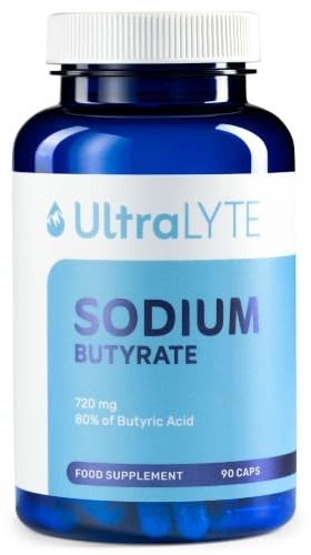 Ultra Lyte Sodium Butyrate 600mg per Serving – 80% Butyric Acid – 90 Vegan Capsules, 45 Servings – Advanced Microencapsulated Formula – Gut Comfort & Digestive Balance
