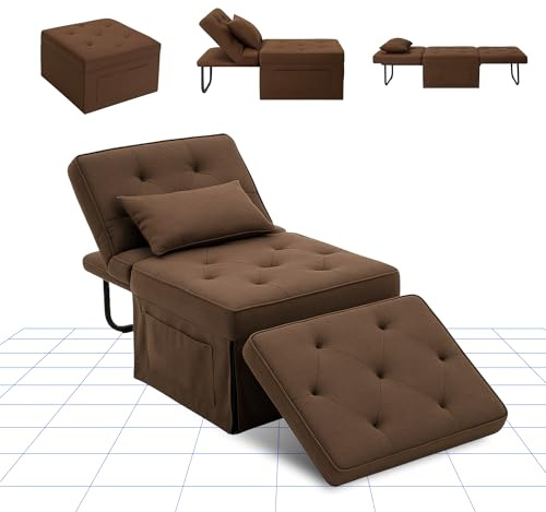 FLEXISPOT Schlafsessel 4 in 1 mit bettfunktion, Gästebett Schlafsofa mit Verstellbarer Rückenlehne, geeignet für Wohnzimmer, Schlafzimmer, Balkon, Belastbar bis 300kg, umwandelbarer Stuhl Bett(Khaki)