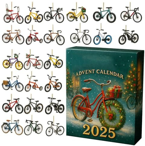Fahrrad-Advent-Kalender 2025, 24 Tage Weihnachtskalender Mit 24 Stück 2D Acryl Fahrrad-Anhänger, Tage Fahrrad-Countdown Set | Für Festival Party Sammlung Aktivitäten Urlaub Kinder Männer Frauen